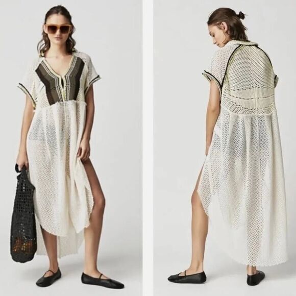 New! Free People Small Kelly Crochet Maxi Top Dress Swim Suit Cover Up, size XS - Picture 1 of 16
